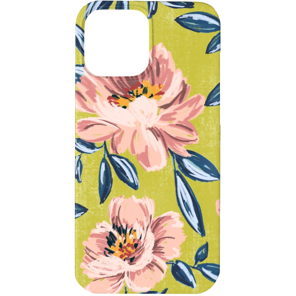 Pink Peonies Phone Case, Slim Case, Matte, iPhone 13 Pro, Green, Classic Green