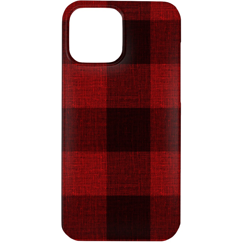 Linen Look Gingham Lumberjack - Red, Black Phone Case, Slim Case, Matte, iPhone 13 Pro, Red