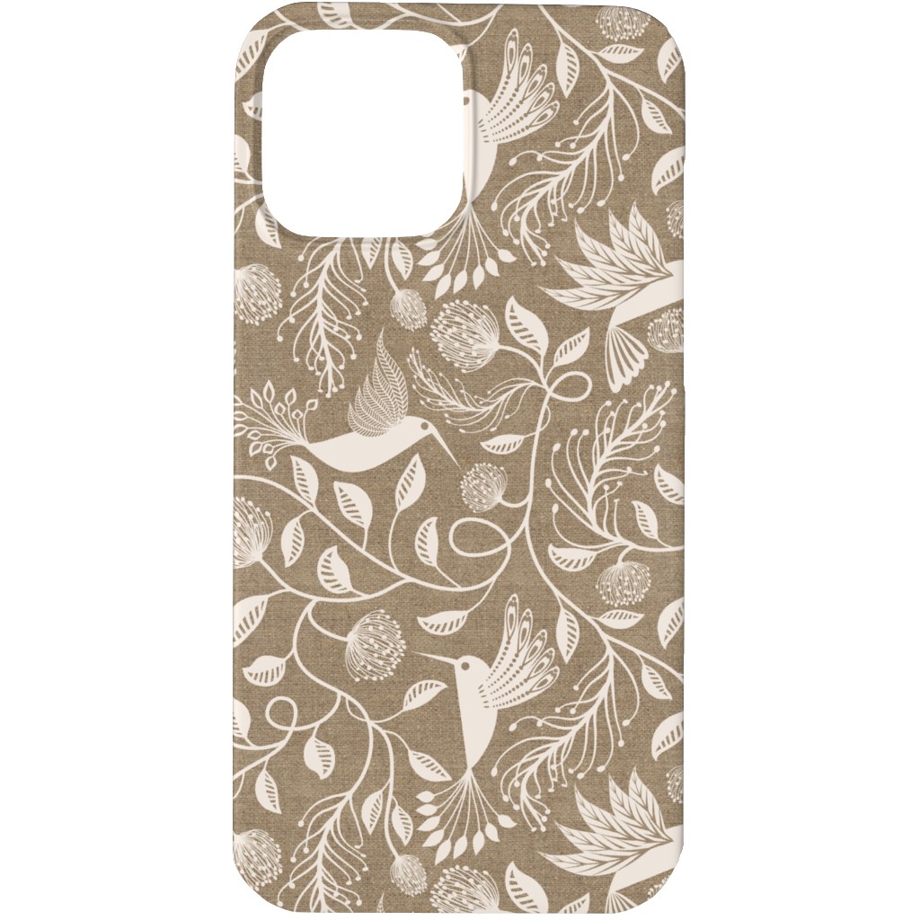 Papercutting Floral and Hummingbirds - Neutral Phone Case, Slim Case, Matte, iPhone 13 Pro, Beige