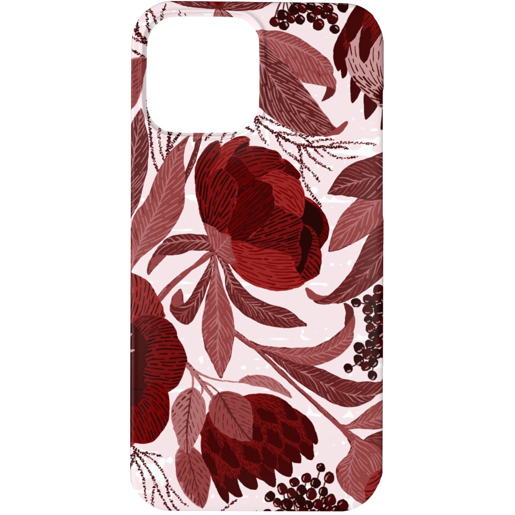Peony and King Protea - Burgundy Phone Case, Slim Case, Matte, iPhone 13 Pro, Red, Red