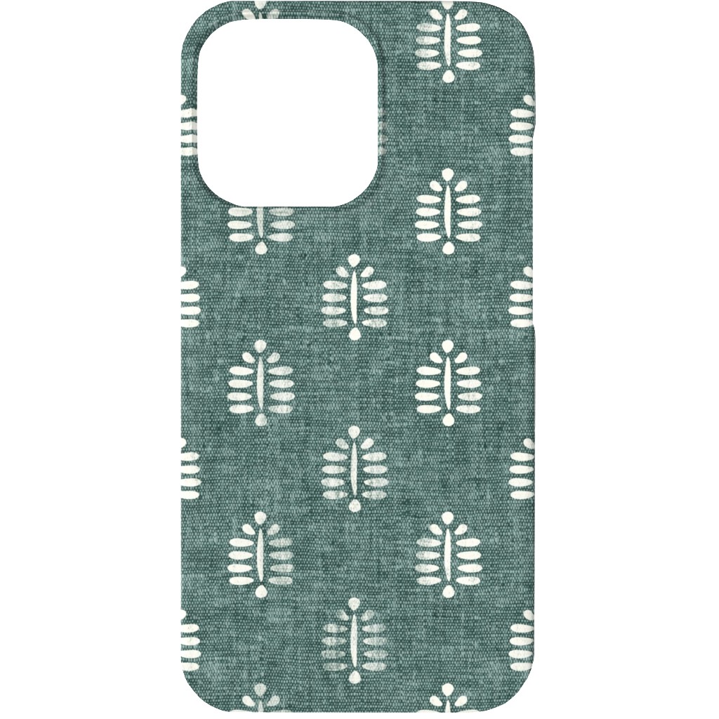 Block Print Fern on Dark Jade Phone Case, Silicone Liner Case, Matte, iPhone 13, Green