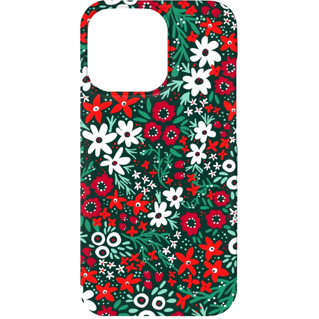 Rustic Floral - Holiday Red and Green Phone Case, Silicone Liner Case, Matte, iPhone 13, Green, Classic Green