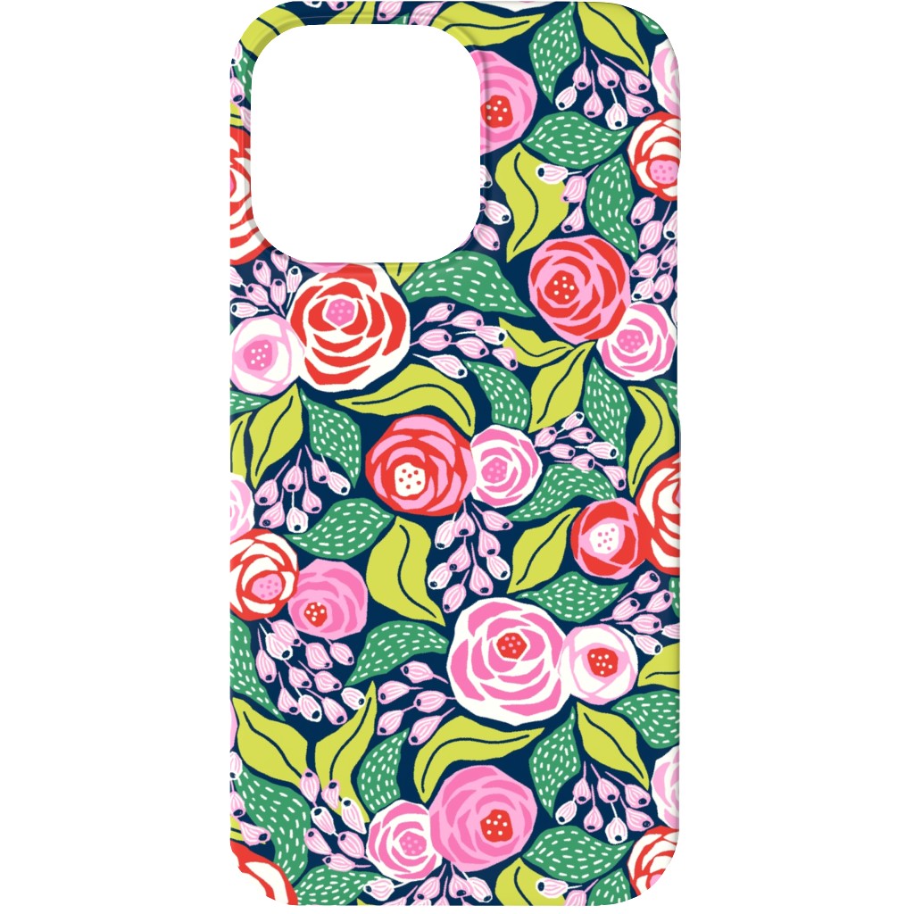Colourful Papercut Roses - Pink on Dark Blue Phone Case, Silicone Liner Case, Matte, iPhone 13, Pink