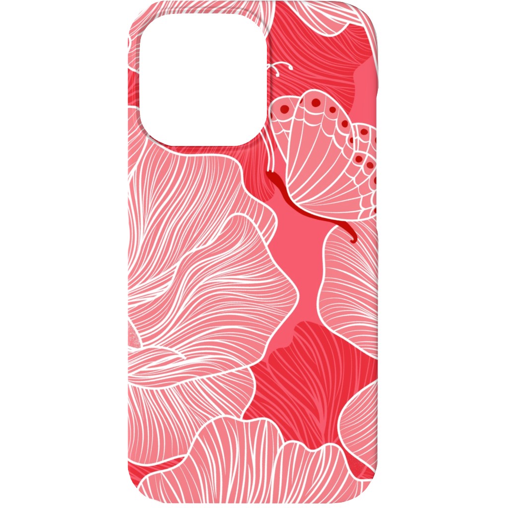 Floral & Butterflies on Scarlet Phone Case, Silicone Liner Case, Matte, iPhone 13, Pink