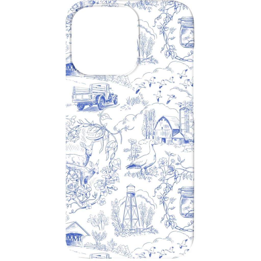 Country Living Toile - Blue Phone Case, Silicone Liner Case, Matte, iPhone 13, Blue