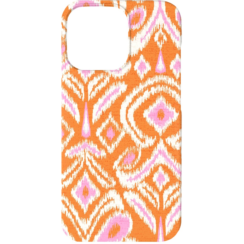Ikat Flower - Orange and Pink Phone Case, Silicone Liner Case, Matte, iPhone 13, Orange