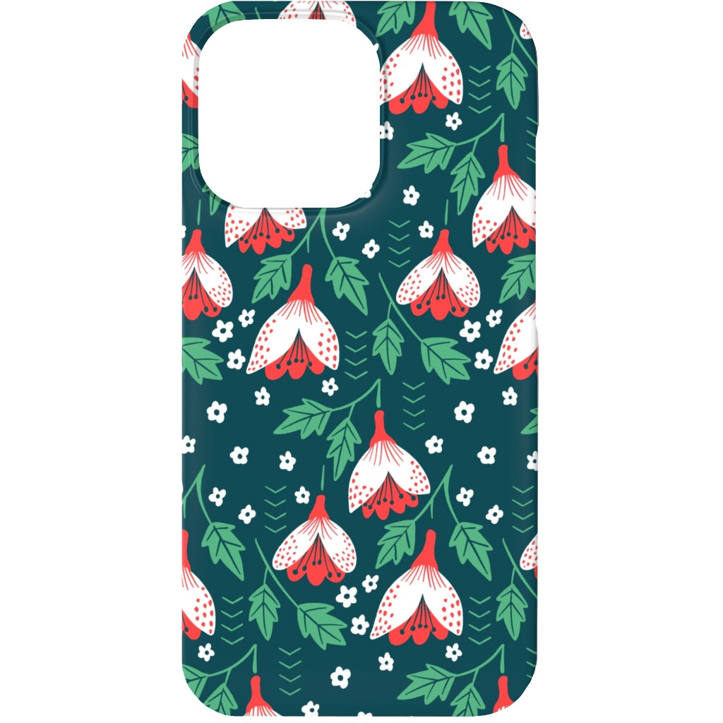 Christmas Flowers Phone Case, Silicone Liner Case, Matte, iPhone 13, Green