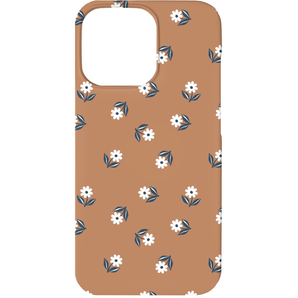 Romantic Boho Daisy Flowers - Scandinavian Print - Caramel Brown Blue Phone Case, Silicone Liner Case, Matte, iPhone 13, Orange