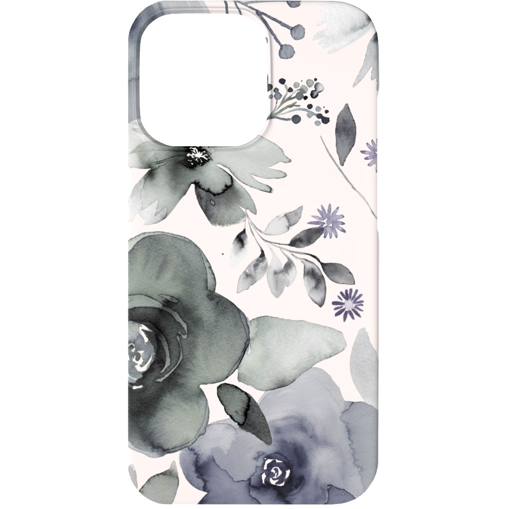 Wintery Watercolor Flower Bouquets - Navy Phone Case, Slim Case, Matte, iPhone 13, Blue