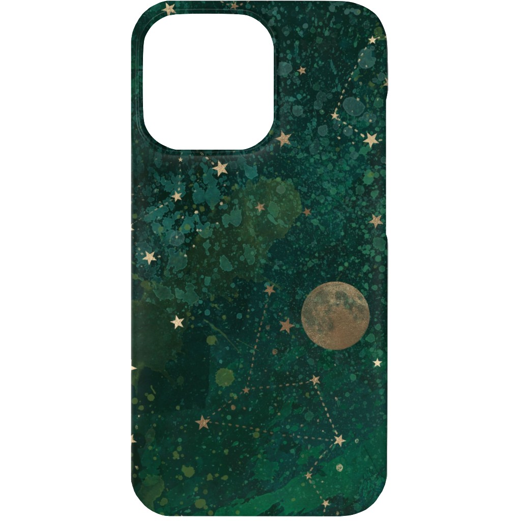 Moon and Stars - Green Phone Case, Slim Case, Matte, iPhone 13, Green, Classic Green
