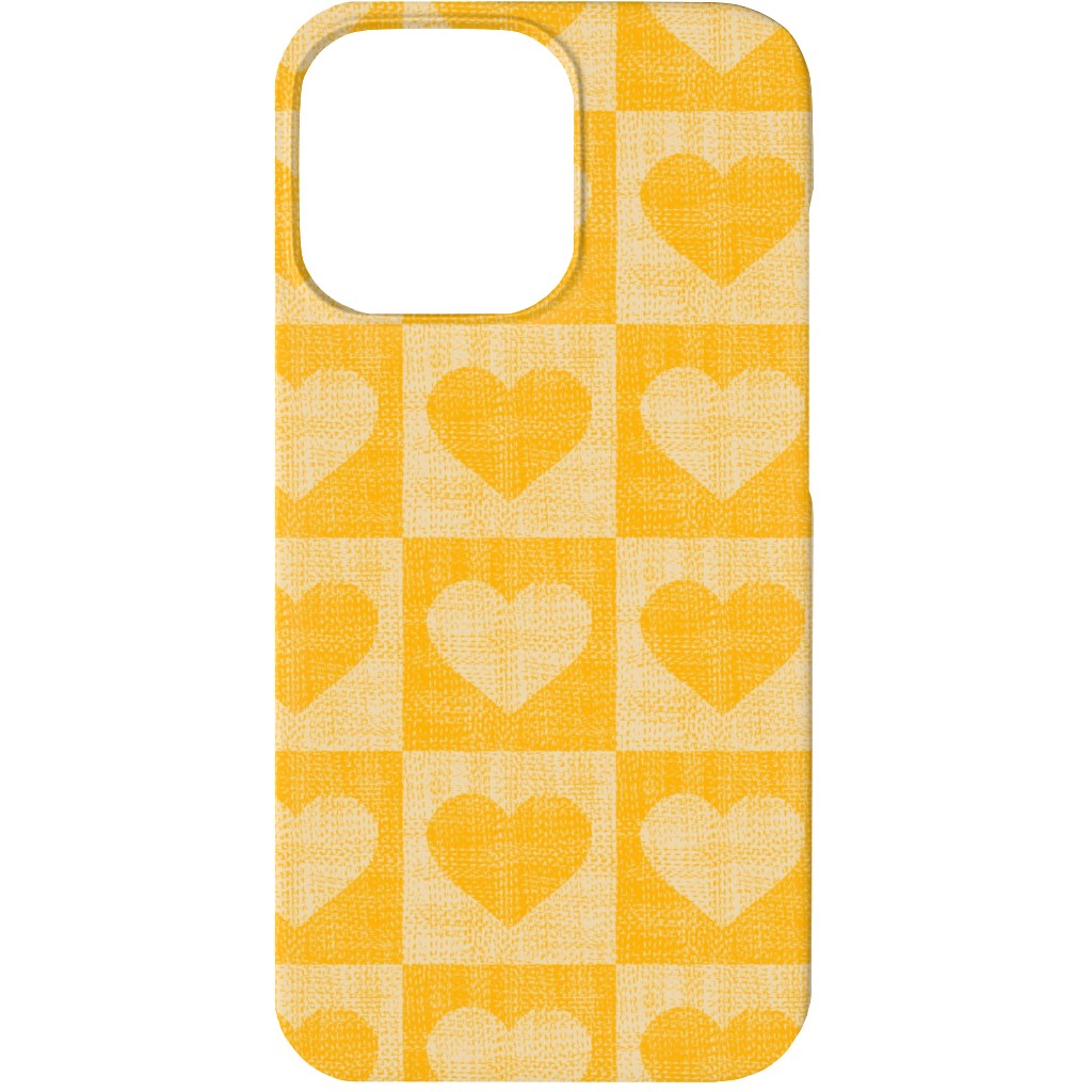 Love Hearts Check - Yellow Phone Case, Slim Case, Matte, iPhone 13, Yellow