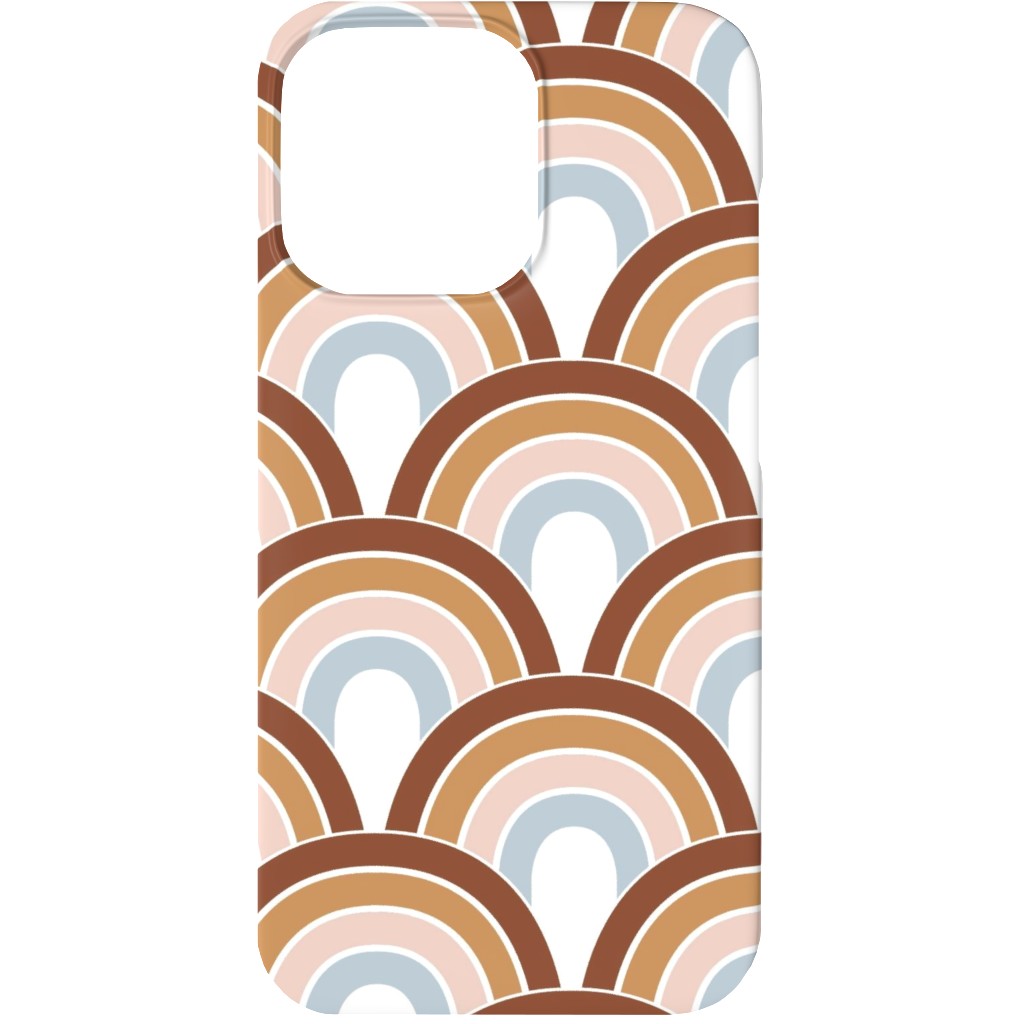 Retro Rainbow Waves - Scales and Curves - Rust Beige Blush Blue on White Phone Case, Slim Case, Matte, iPhone 13, Orange