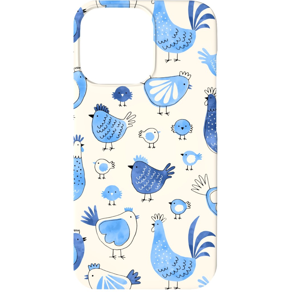 Chicken and Rooster - Watercolor - Blue on Creme Phone Case, Slim Case, Matte, iPhone 13, Blue