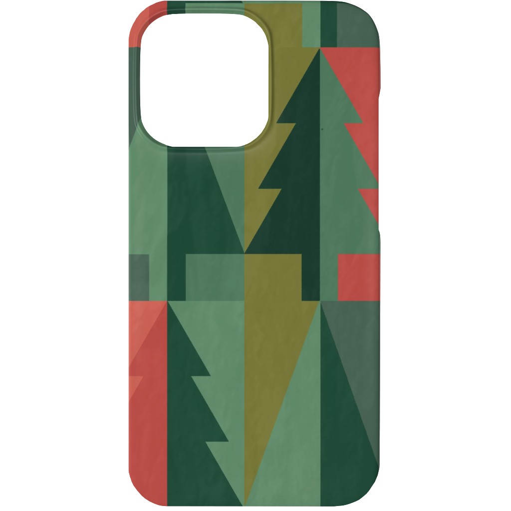 Geometric Forest - Red and Green Phone Case, Slim Case, Matte, iPhone 13, Green