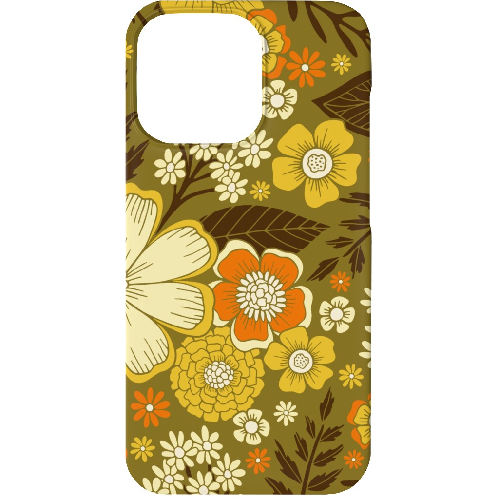 1970s Retro/Vintage Floral - Yellow and Brown Phone Case, Slim Case, Matte, iPhone 13, Yellow
