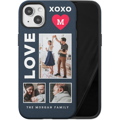 XOXO Heart Grid iPhone Case, Silicone Liner Case, Matte, iPhone 14 Plus, Red, fire engine