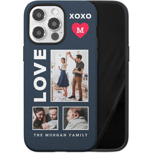 XOXO Heart Grid iPhone Case, Silicone Liner Case, Matte, iPhone 14 Pro Max, Red