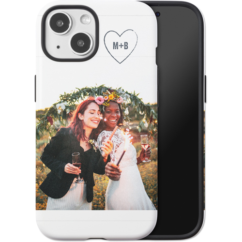 Together Initial Heart iPhone Case, Silicone Liner Case, Matte, iPhone 15, White, white