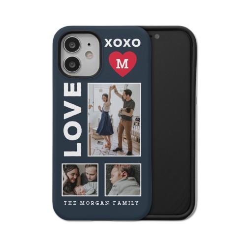 XOXO Heart Grid iPhone Case, Silicone Liner Case, Matte, iPhone 12, Red, fire engine