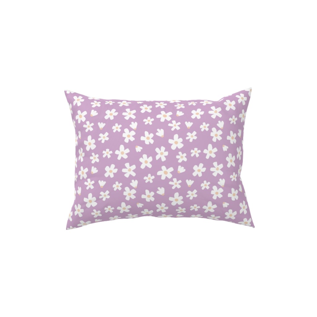 Daisy Garden Floral - Purple Pillow, Woven, White, 12x16, Double Sided, Purple