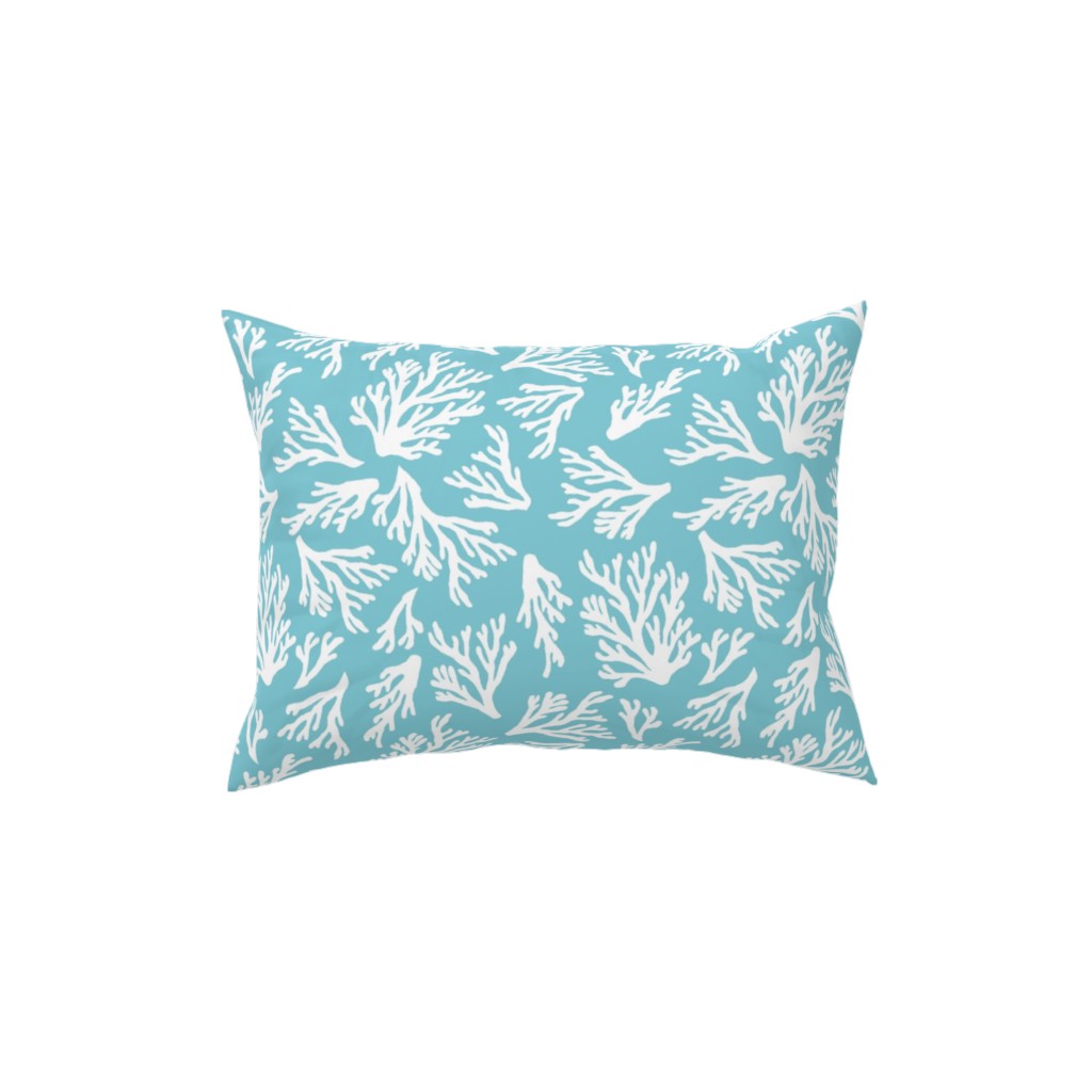 Coral - Turquoise Pillow, Woven, White, 12x16, Double Sided, Blue, True Blue