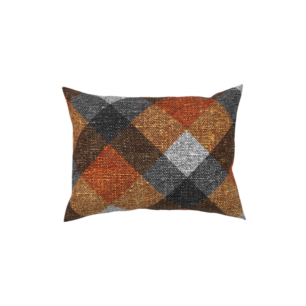 Fall Textured Plaid - Orange and Gray Pillow, Woven, White, 12x16, Double Sided, Orange