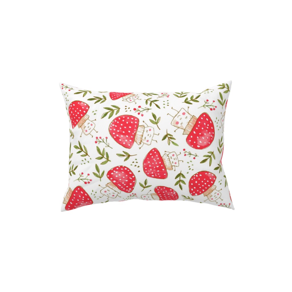 the Happiest Little Mushrooms - Red Pillow, Woven, White, 12x16, Double Sided, Red, Red