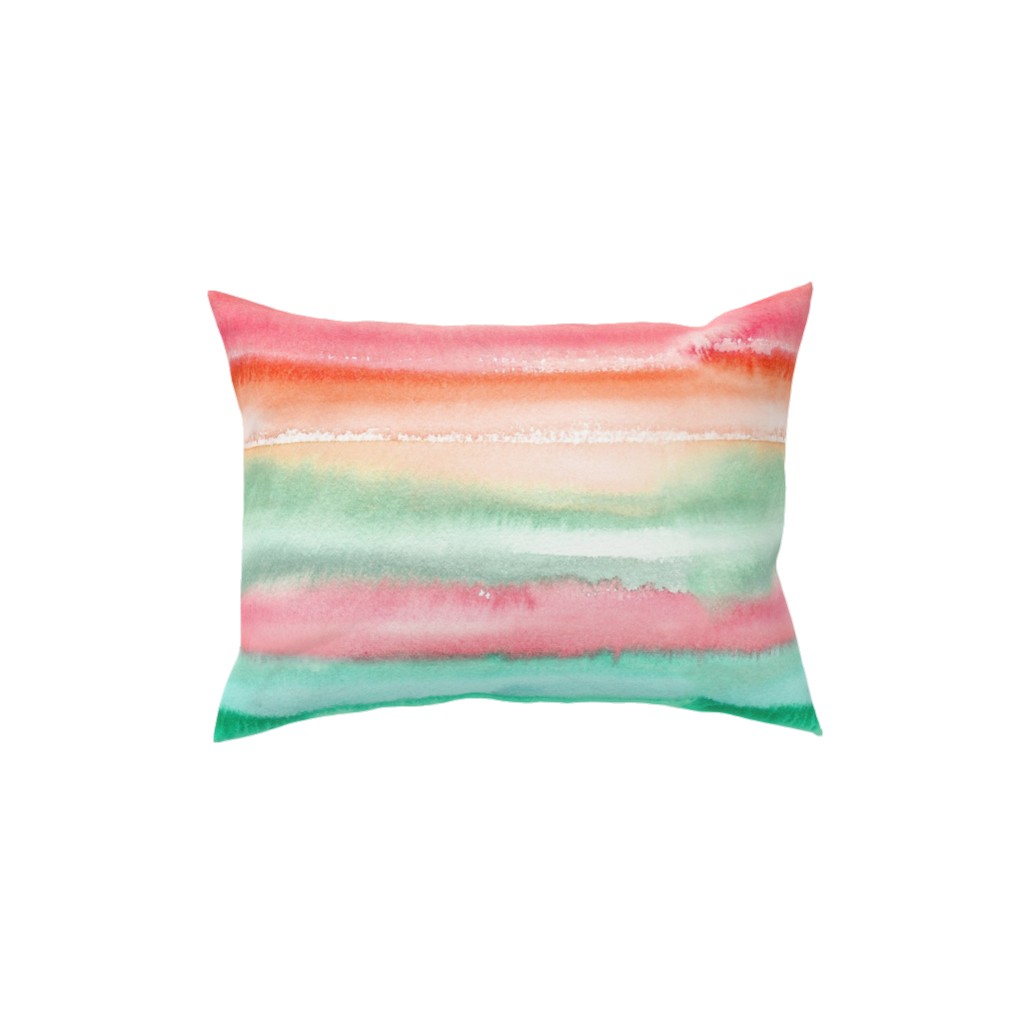 Ombre Watercolor Sunset - Green & Pink Pillow, Woven, White, 12x16, Double Sided, Multicolor