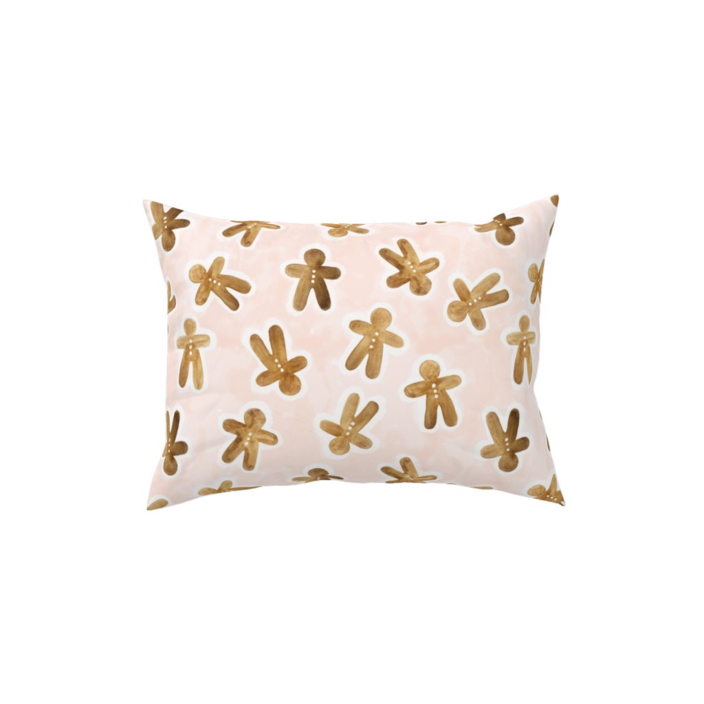Christmas Gingerbread Men on Pink Watercolor Wash Pillow, Woven, White, 12x16, Double Sided, Pink, Bright Pink