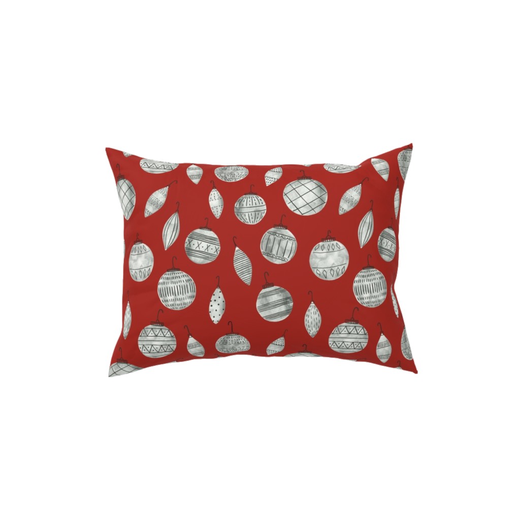 Watercolor Christmas Ornaments - Red Pillow, Woven, White, 12x16, Double Sided, Red
