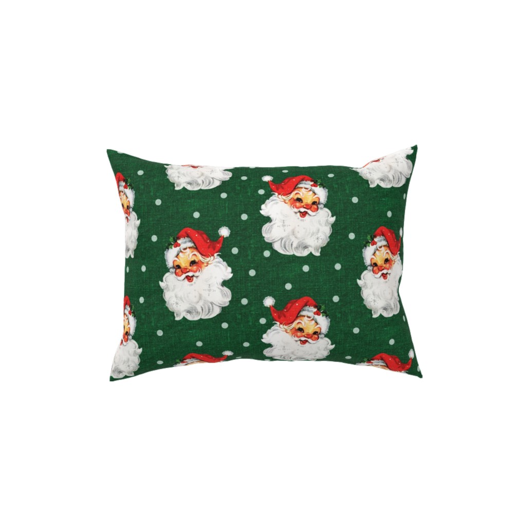 Jolly Retro Santa - Green Pillow, Woven, White, 12x16, Double Sided, Multicolor
