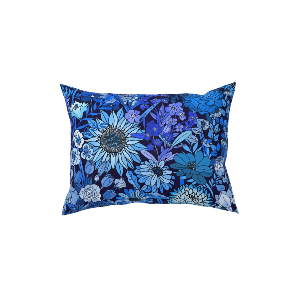 Frozen Flowers Pillow, Woven, White, 12x16, Double Sided, Blue, True Blue