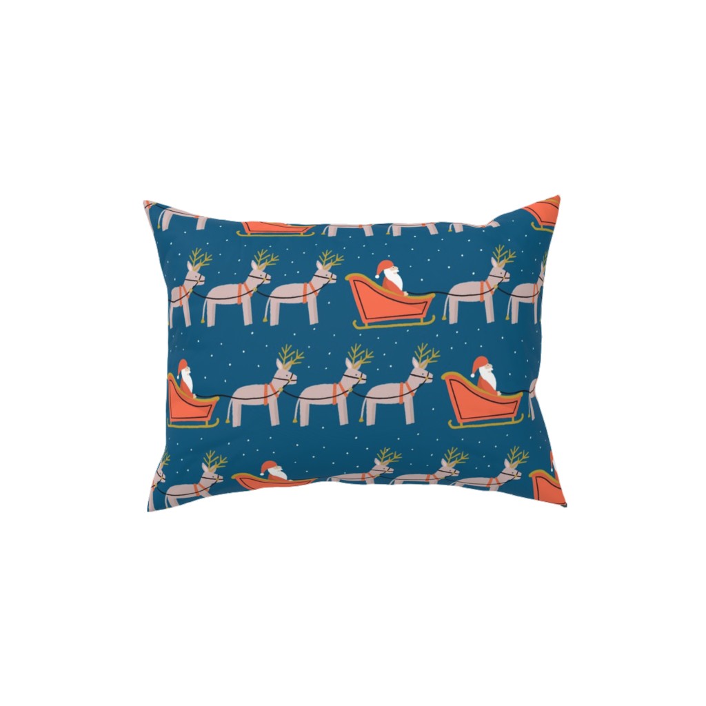 Santa Claus Pillow, Woven, White, 12x16, Double Sided, Blue, Slate Blue