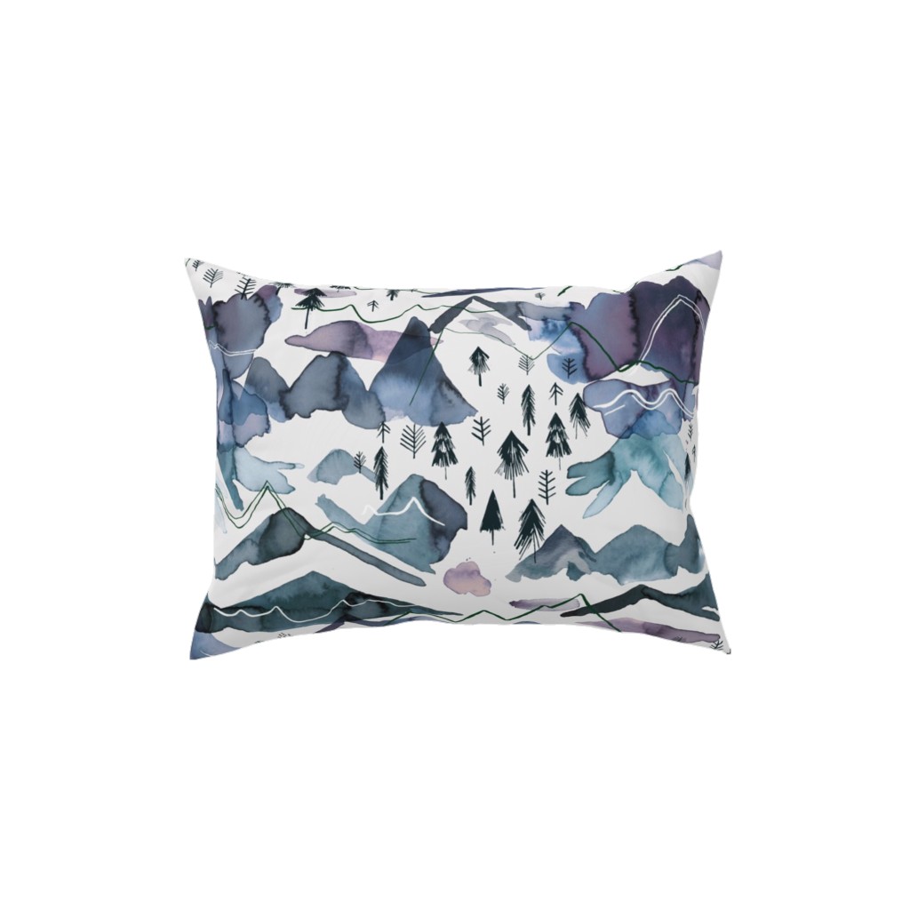 Watercolor Mountains Landscape - Blue Pillow, Woven, White, 12x16, Double Sided, Blue