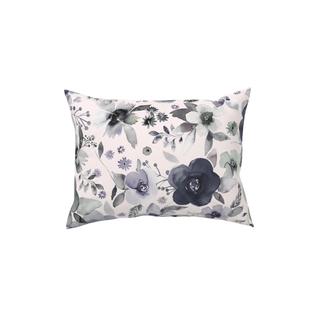 Wintery Watercolor Flower Bouquets - Navy Pillow, Woven, White, 12x16, Double Sided, Blue, True Blue