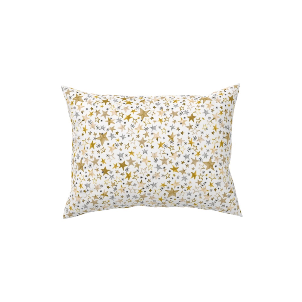 Winter Stars Christmas - Gold Pillow, Woven, White, 12x16, Double Sided, Yellow