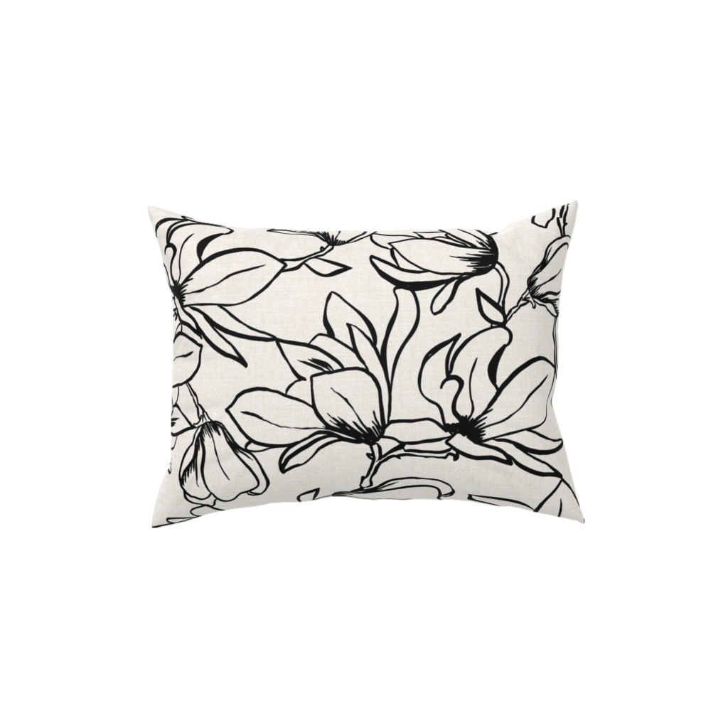 Magnolia Garden - Textured - White & Black Pillow, Woven, White, 12x16, Double Sided, Beige