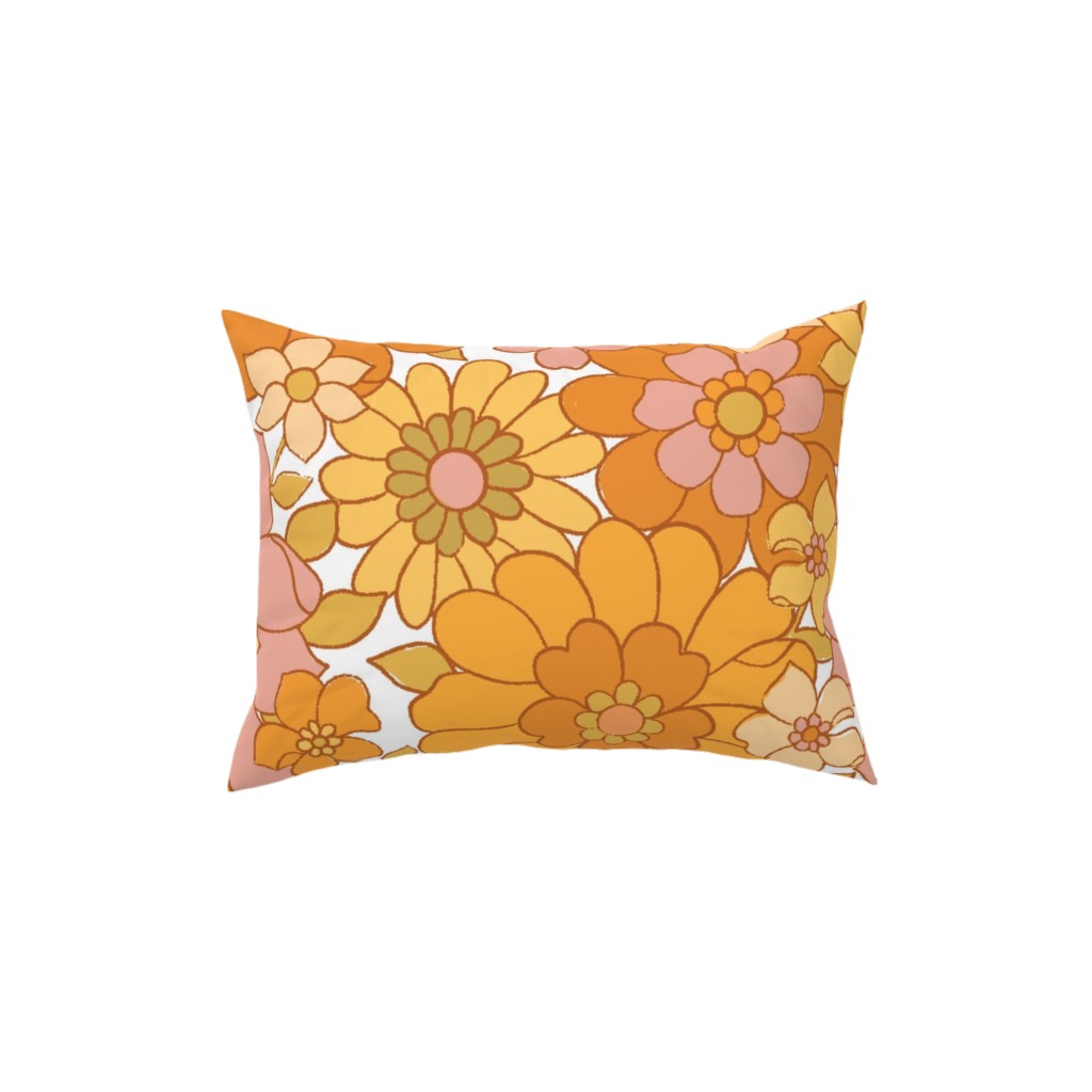 Avery Retro Floral - Orange on White Pillow, Woven, White, 12x16, Double Sided, Orange