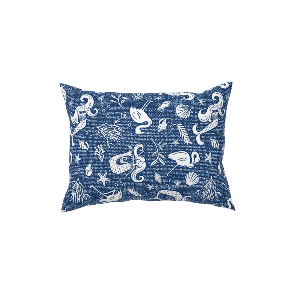 Beachy Keen Mermaid and Flamingo - Blue Pillow, Woven, White, 12x16, Double Sided, Blue, True Blue
