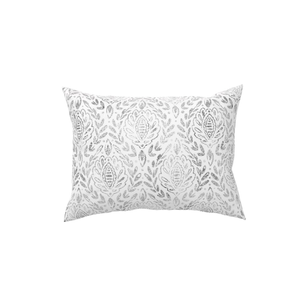 Distressed Damask Leaves - Grey Pillow, Woven, White, 12x16, Double Sided, Gray