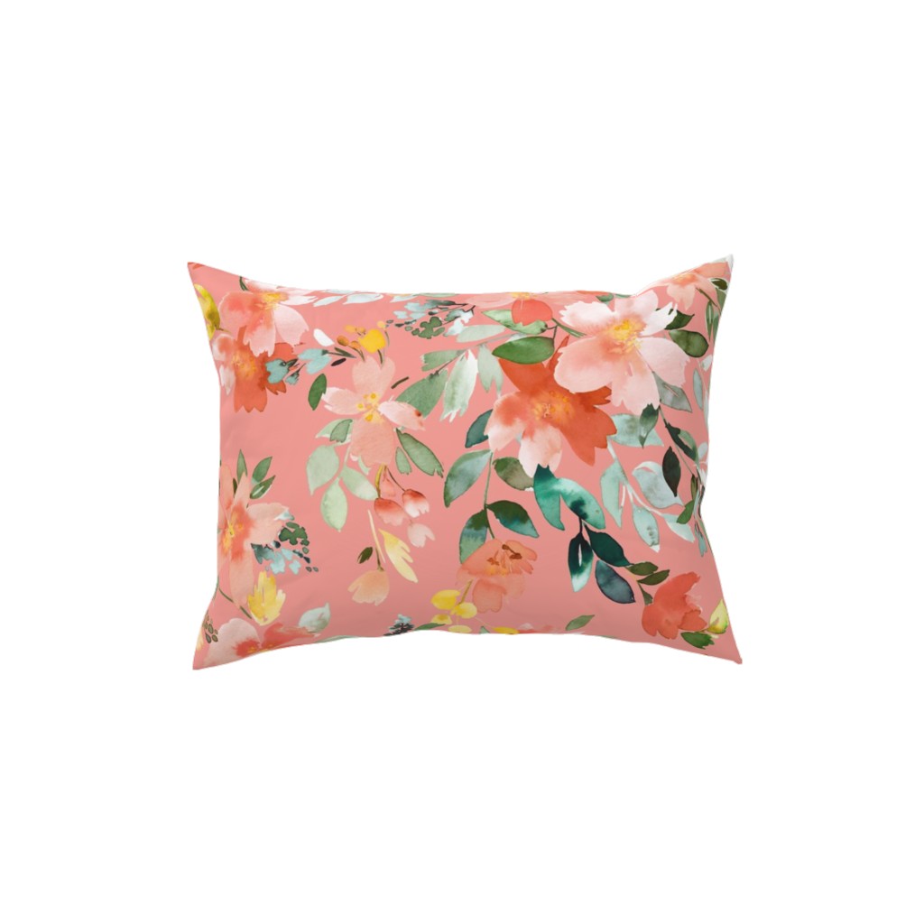 Summery Oleander Floral - Coral Pink Pillow, Woven, White, 12x16, Double Sided, Pink, Bright Pink