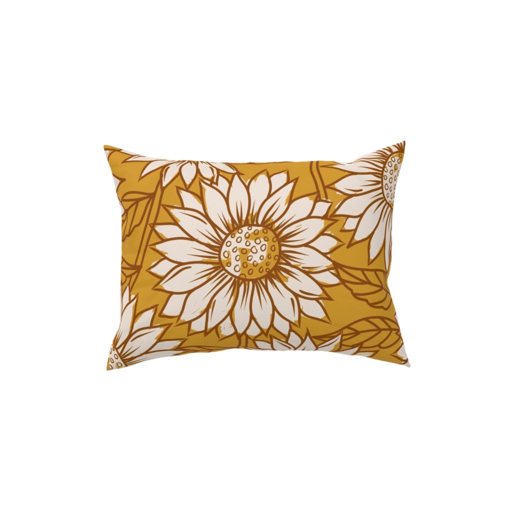 Golden Sunflowers - Yellow Pillow, Woven, White, 12x16, Double Sided, Yellow
