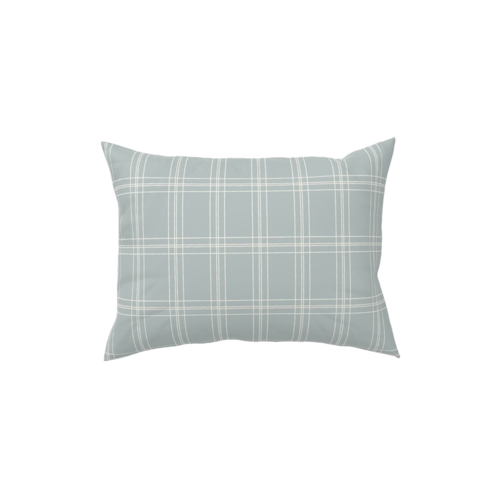 Lined Linens - Quad Plaid - Ivory, Blue Pillow, Woven, White, 12x16, Double Sided, Blue, True Blue