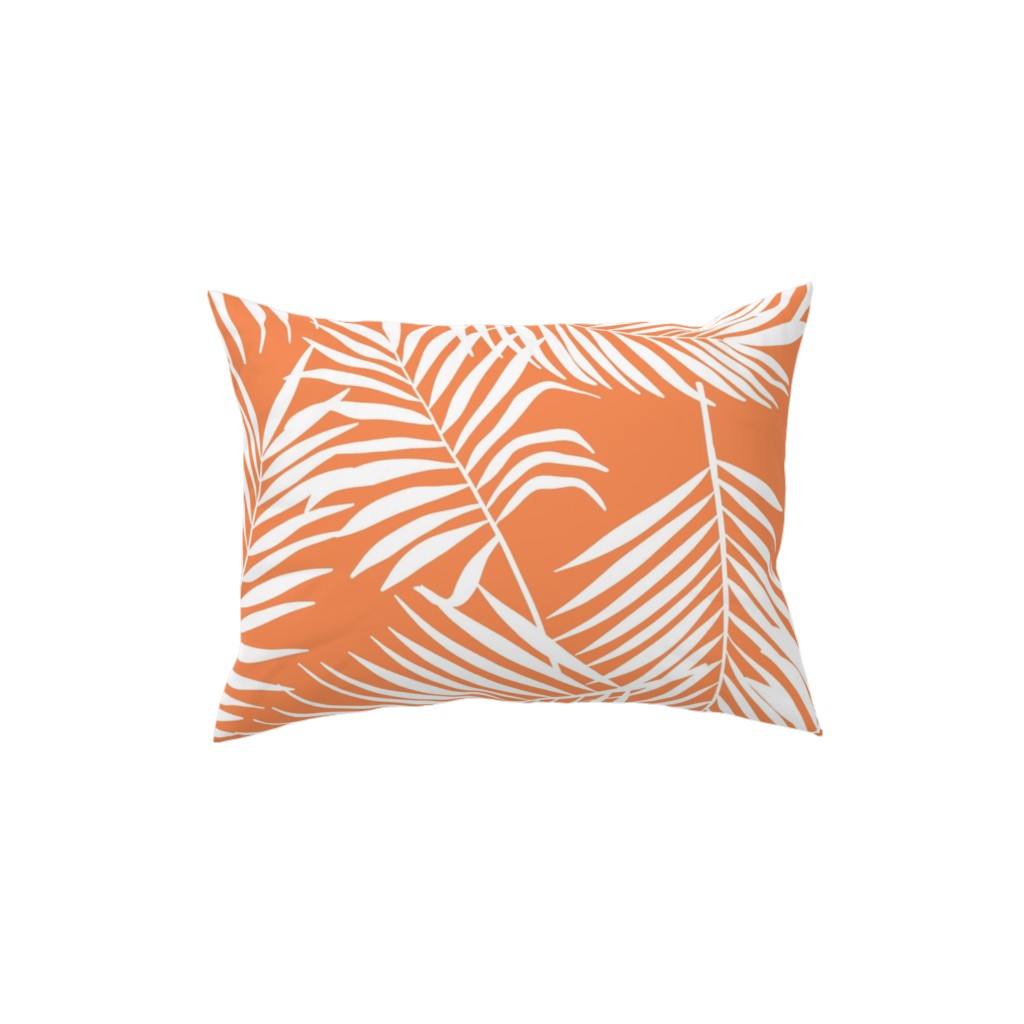 Palm Tree Leaves Pillow, Woven, White, 12x16, Double Sided, Orange, Citrus