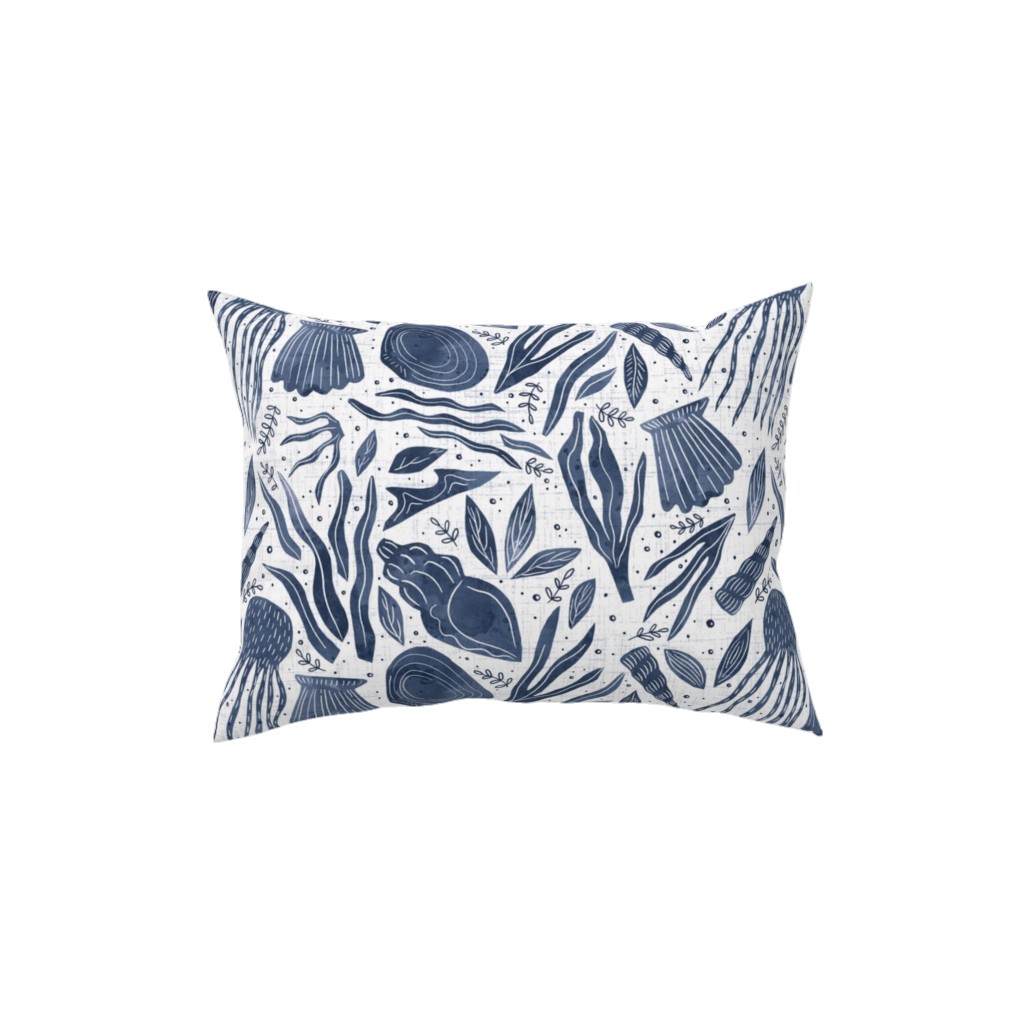 Sea Shells - Navy Pillow, Woven, White, 12x16, Double Sided, Blue