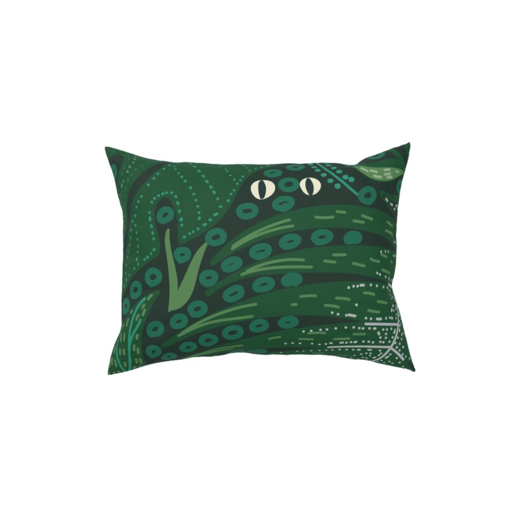 Hiding in Moody Tropical Leaves - Green Pillow, Woven, White, 12x16, Double Sided, Green