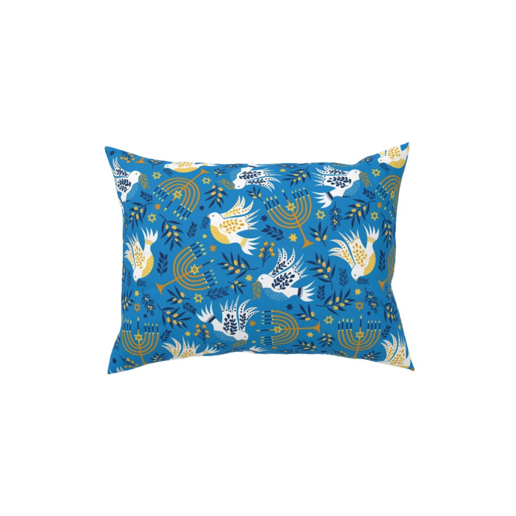 Hanukkah Birds Menorahs - Light Blue Pillow, Woven, White, 12x16, Double Sided, Blue