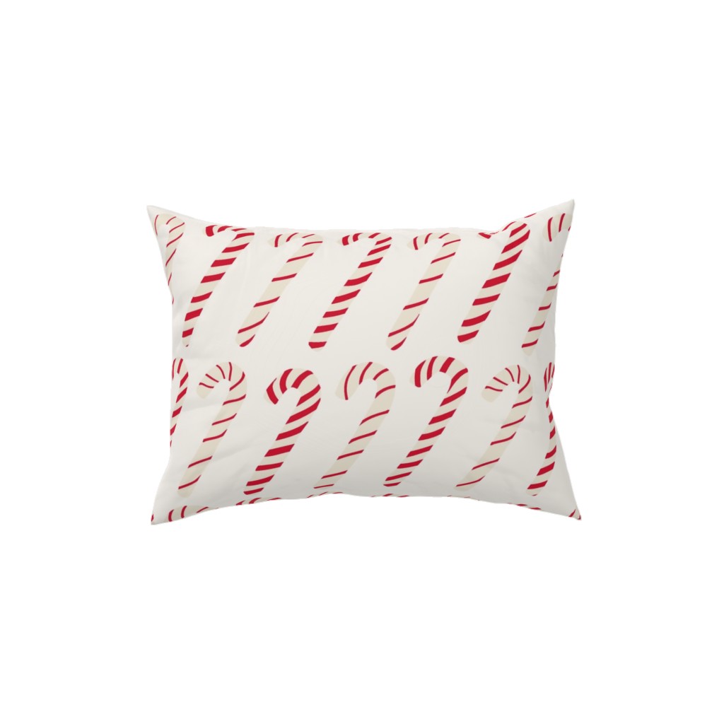 Dancing Candy Canes on White Pillow, Woven, White, 12x16, Double Sided, Red, Red