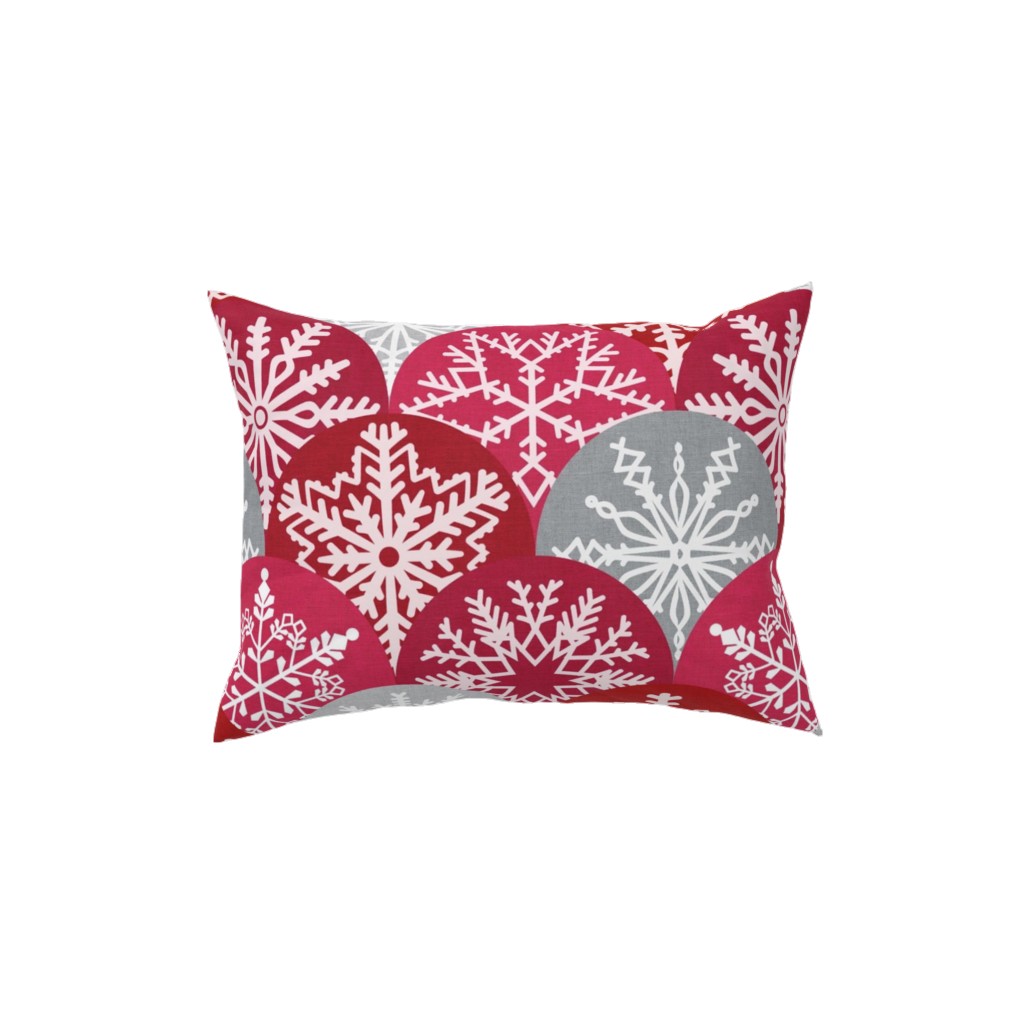 Christmas Snowflake Scallop Pillow, Woven, White, 12x16, Double Sided, Red, Scarlet