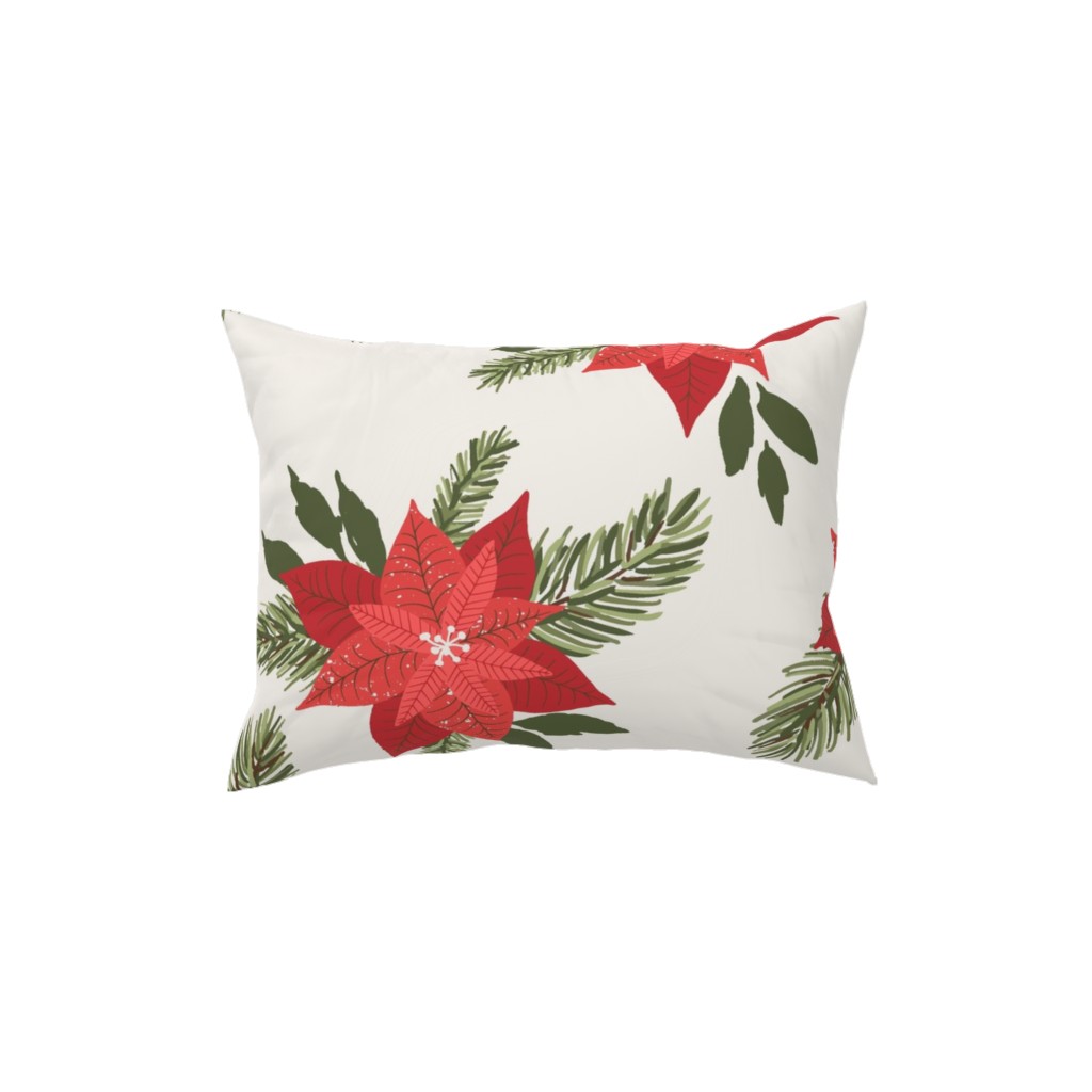 Poinsettia Christmas Flower Pillow, Woven, White, 12x16, Double Sided, Beige, Pearl